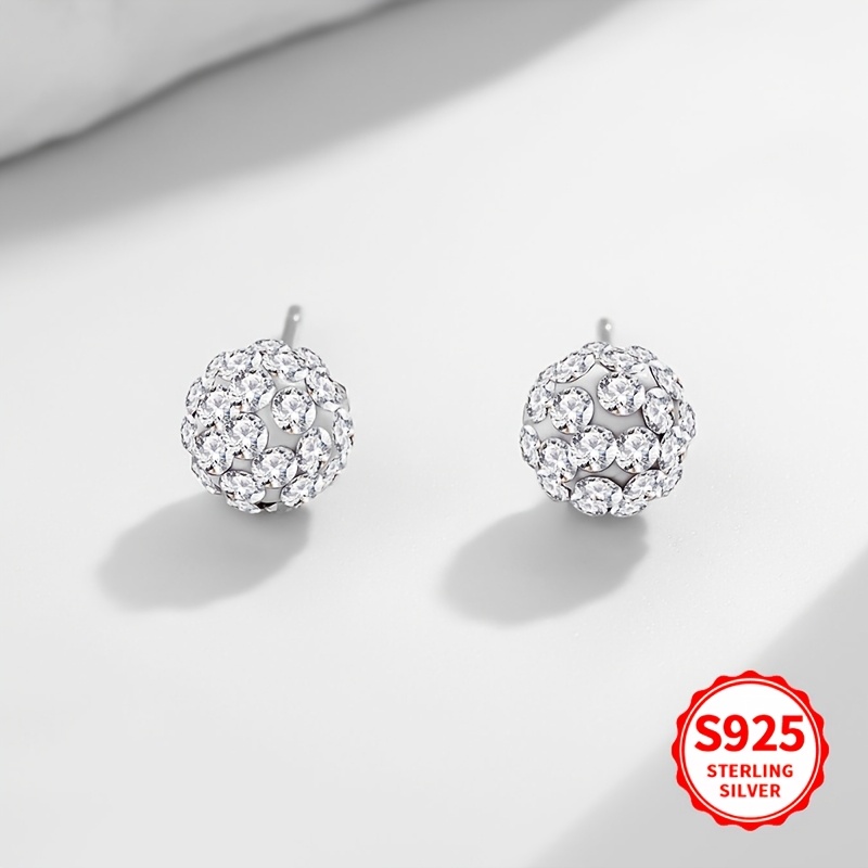 Silvery Full-Moissanite Spherical Stud Earrings